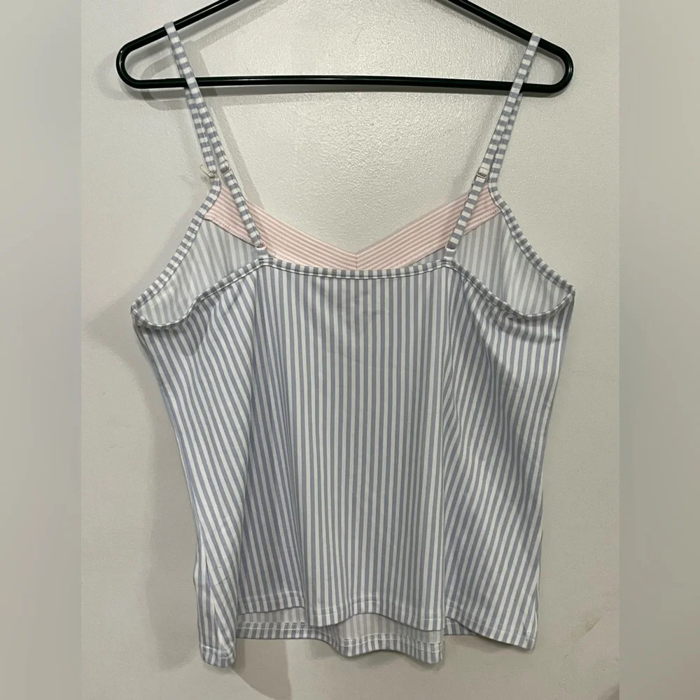 Primark Cares Striped Blue & White V-Neck Cami with Pink Trim, size medium, new!